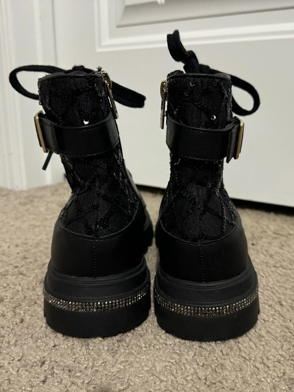 Cool Jessica Simpson size 5 black lace up sequin combat style boots new